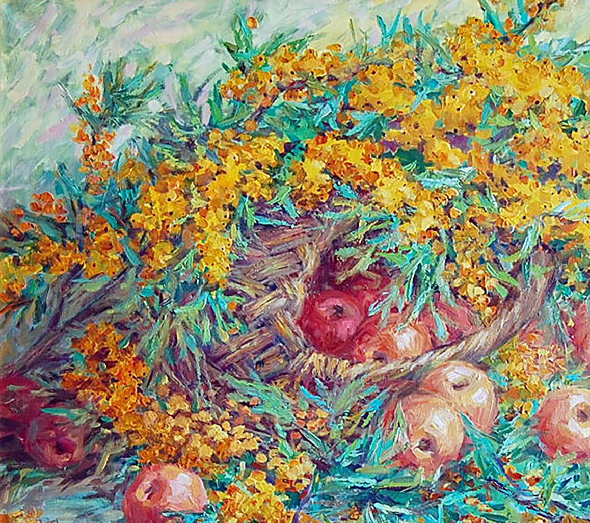 Oil painting Buckthorn Floral still life 