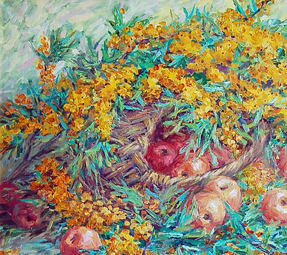 Oil painting Buckthorn Floral still life 