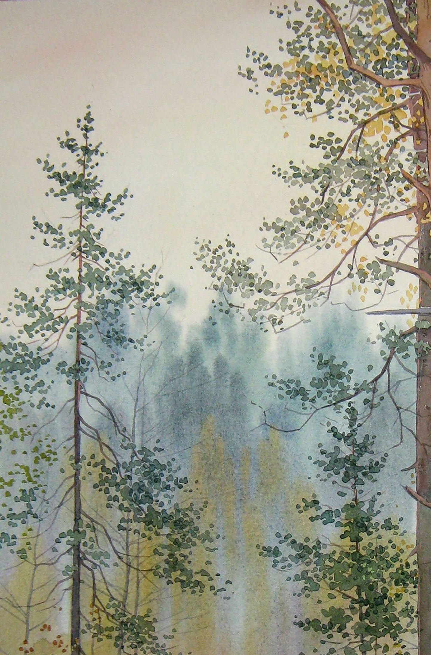 Watercolor painting Autumn golden forest Savenets Valery