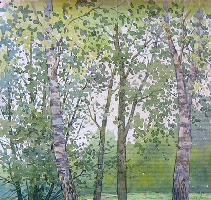 Watercolor painting July warm forest Valery Savenets