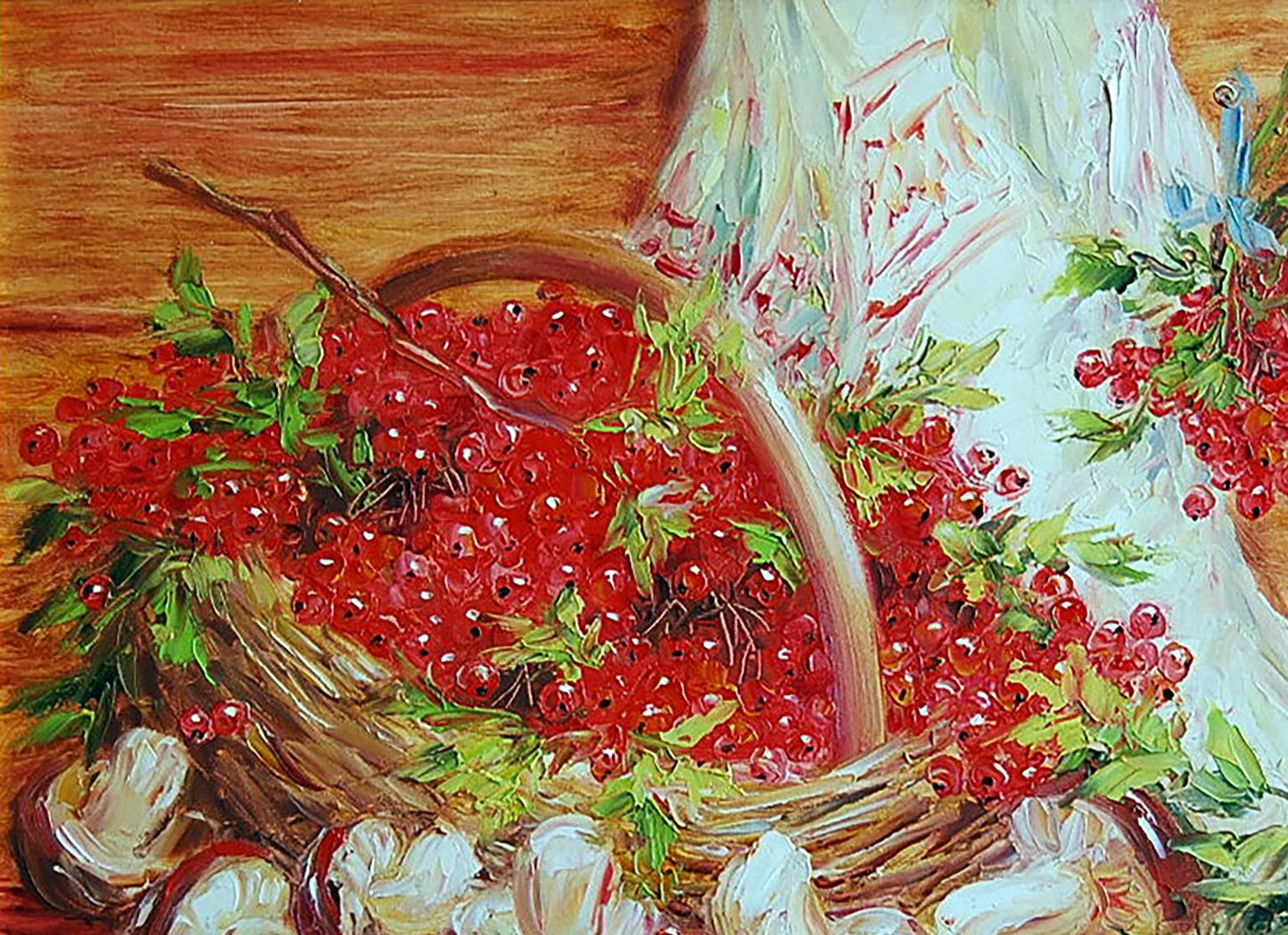 Oil painting Viburnum and mushrooms Artim Olga