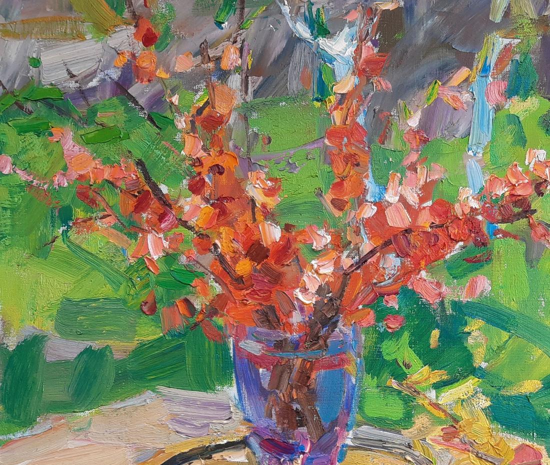 Oli painting Red twigs still life Pereta Vyacheslav