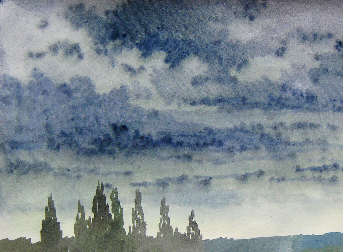Watercolor painting Clouds are coming Savenets Valery