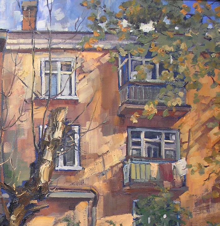 Oil painting Autumn City street Osnach Olesia