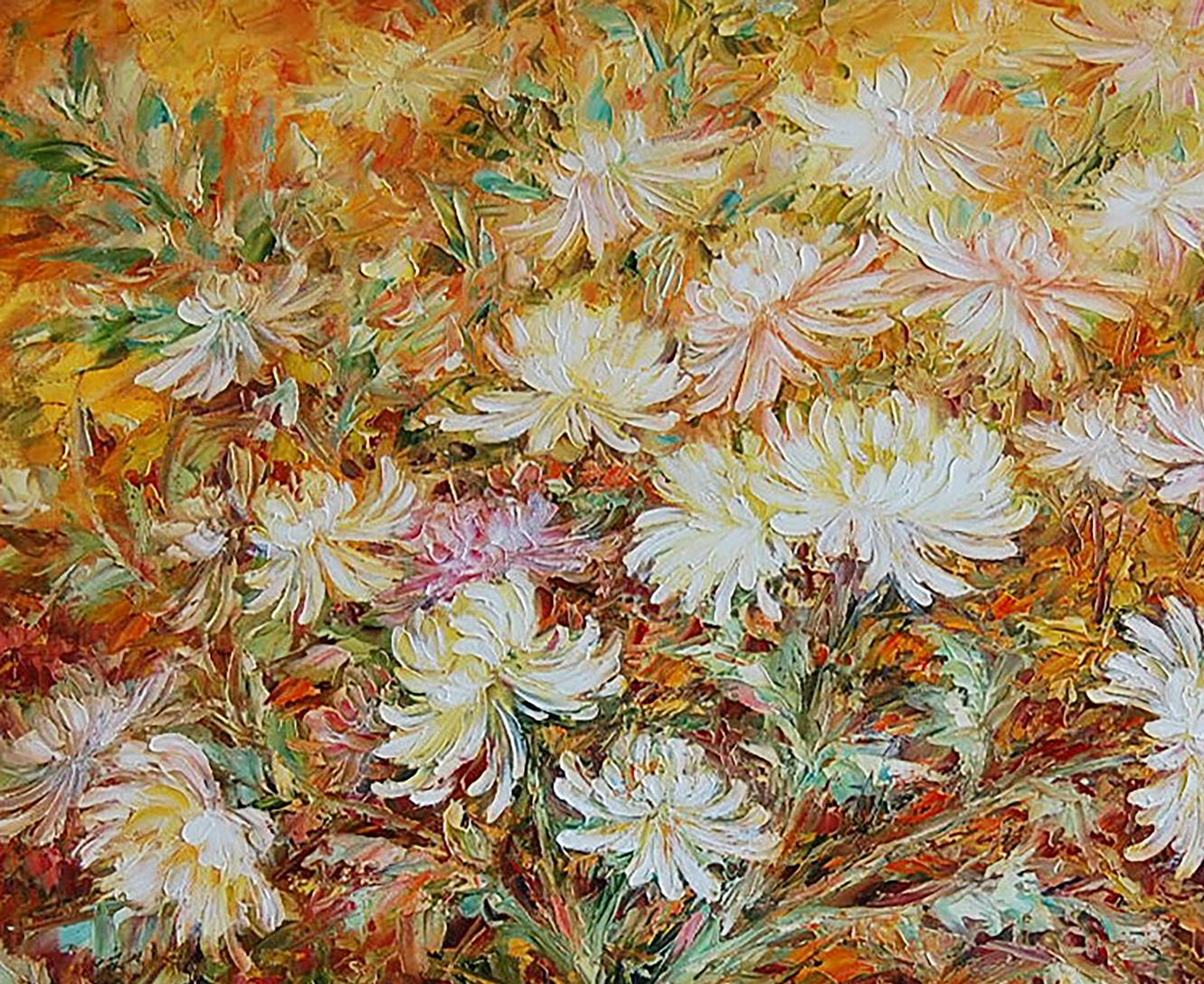 Oil painting Chrysanthemum Flowers still life  