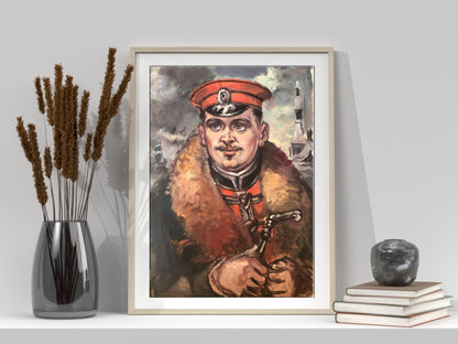 Oil painting Portrait of an officer in winter Alexander Litvinov