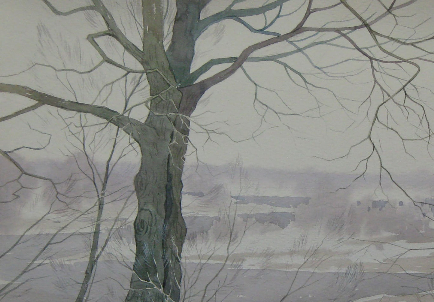 Watercolor painting Late winter landscape Valery Savenets