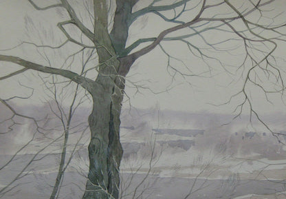 Watercolor painting Late winter landscape Valery Savenets