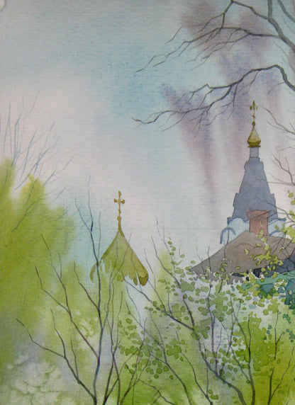 Watercolor painting Green foliage Kalebets Valery