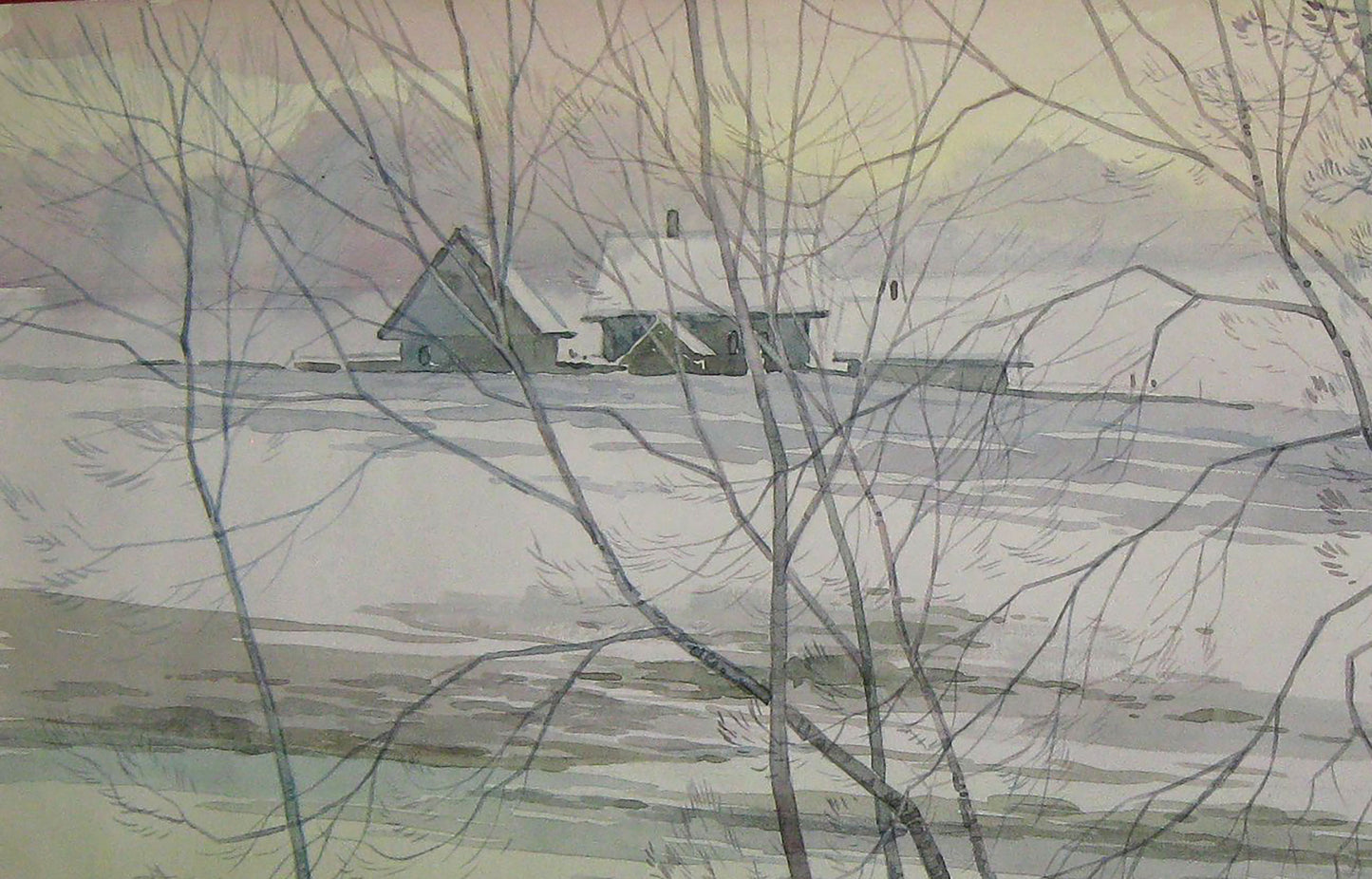 Watercolor painting Bare branches of winter Valery Savenets