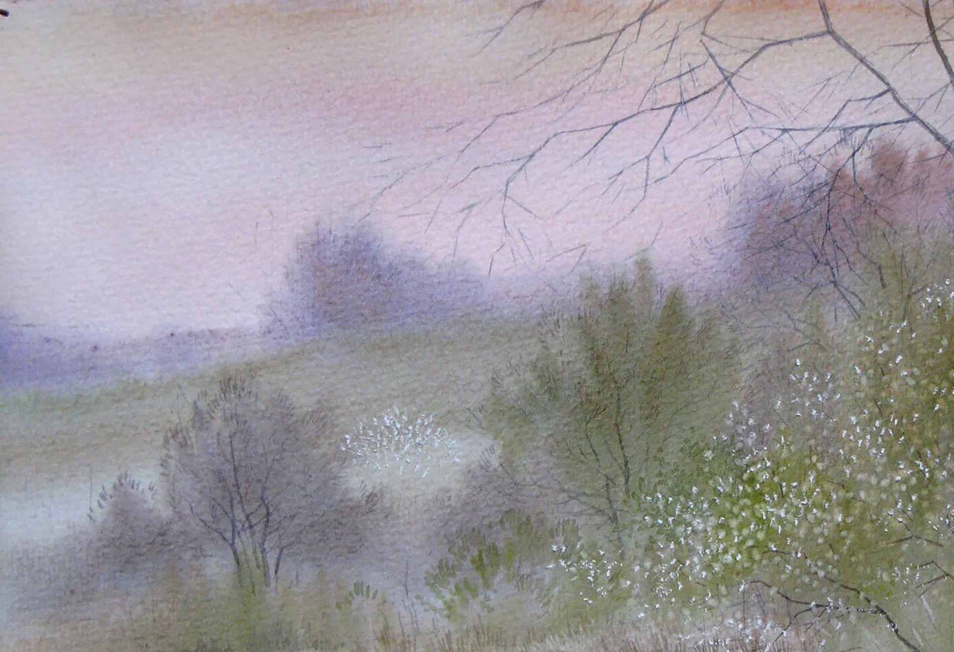 Watercolor painting Spring Nature Landscape Savenets Valery