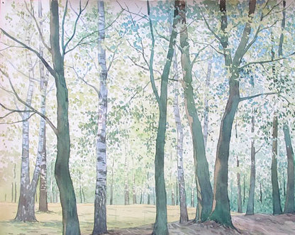 Watercolor painting Blooming forest in spring Valery Savenets