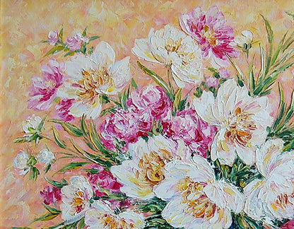 Oil painting Peonies Flower still life  