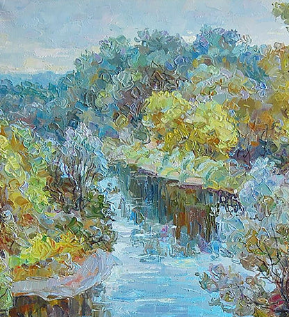 Oil painting morning river Dmitry Artim