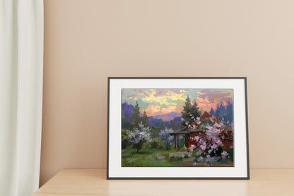 Oil painting "Blooming Garden in the Evening" by Vladimir Batrakov