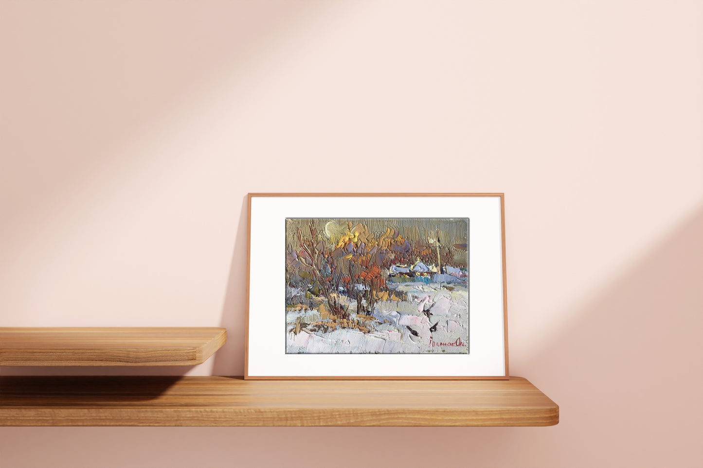Oil painting Covered in snow outside the village Оksаnа Ivanyuk