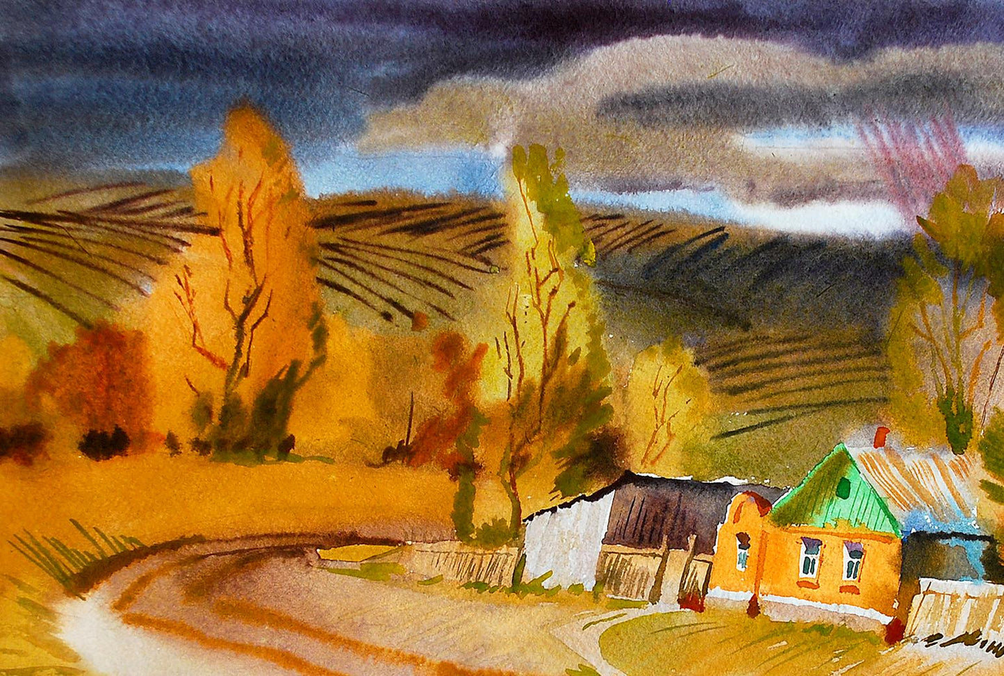 Watercolor painting On the outskirts Egor Shvachunov