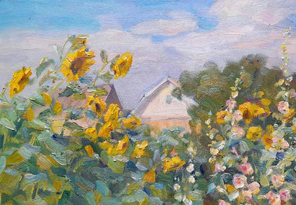 Oil painting Summer day among sunflowers Ivan Kovalenko