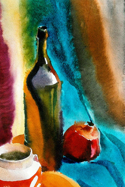 Watercolor painting Tea and fruit still life Egor Shvachunov