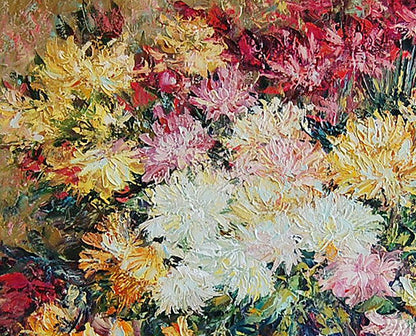 Oil painting Chrysanthemums Flower still life  