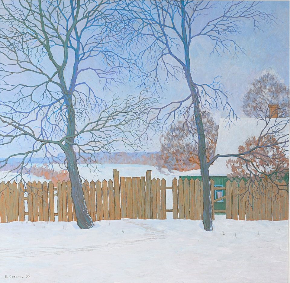 Oil painting Snow covered yard Valery Savenets