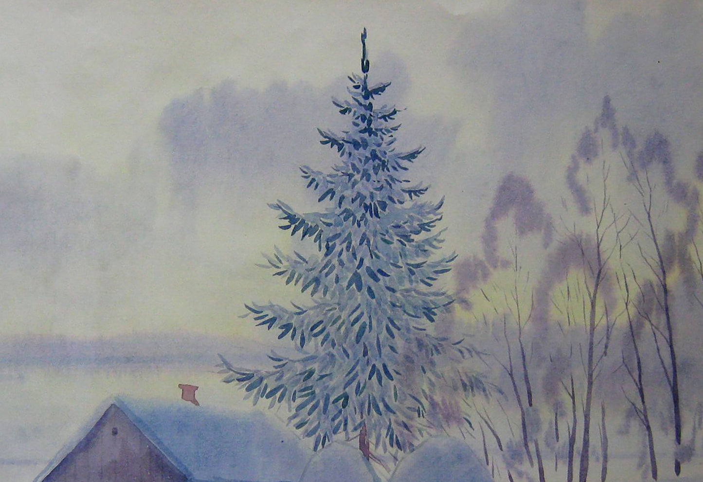 Watercolor painting depicting a "January Morning" by Valery Savenets