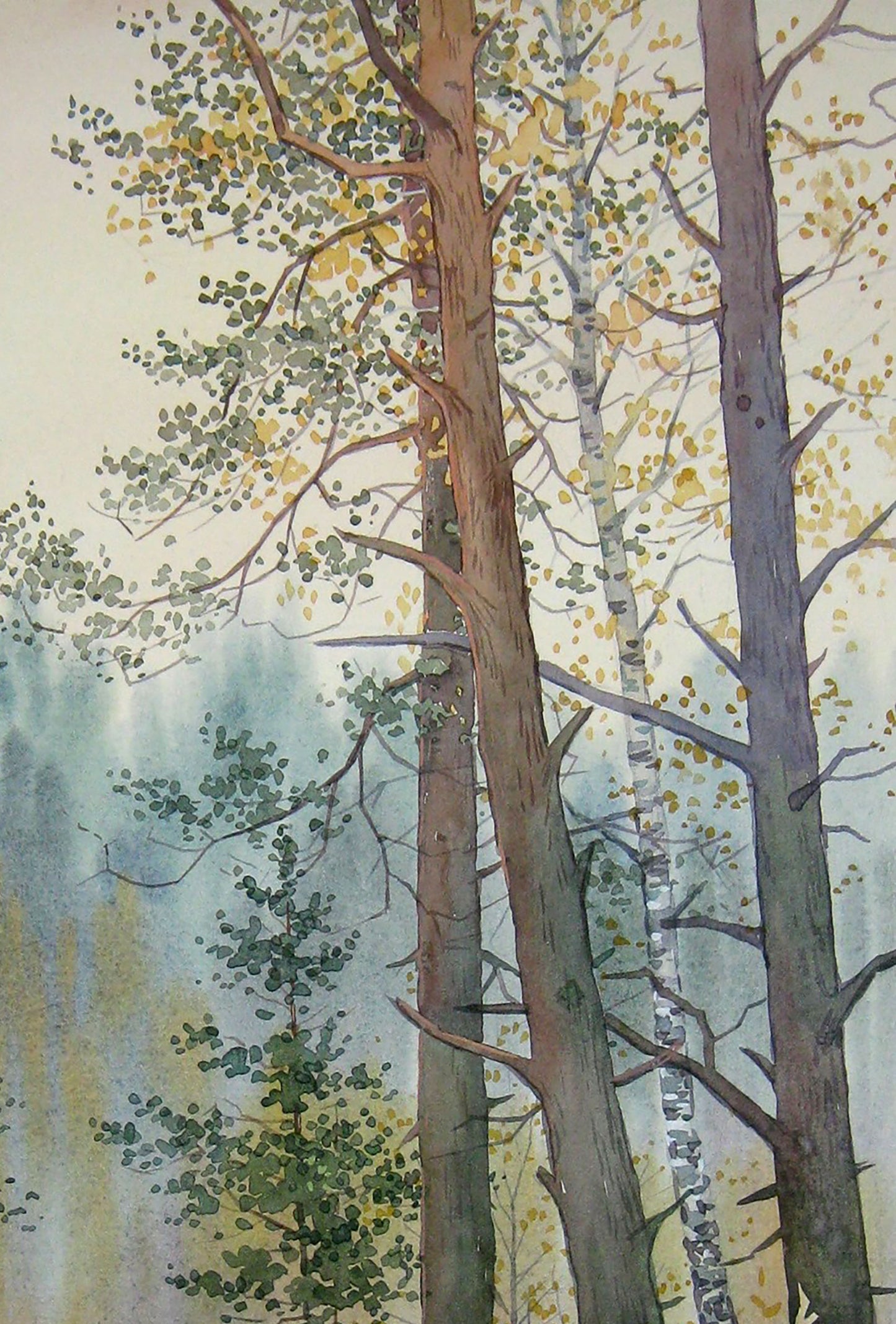 Watercolor painting Autumn golden forest Savenets Valery