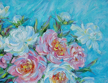 Oil painting still life  Bouquet of Peonies