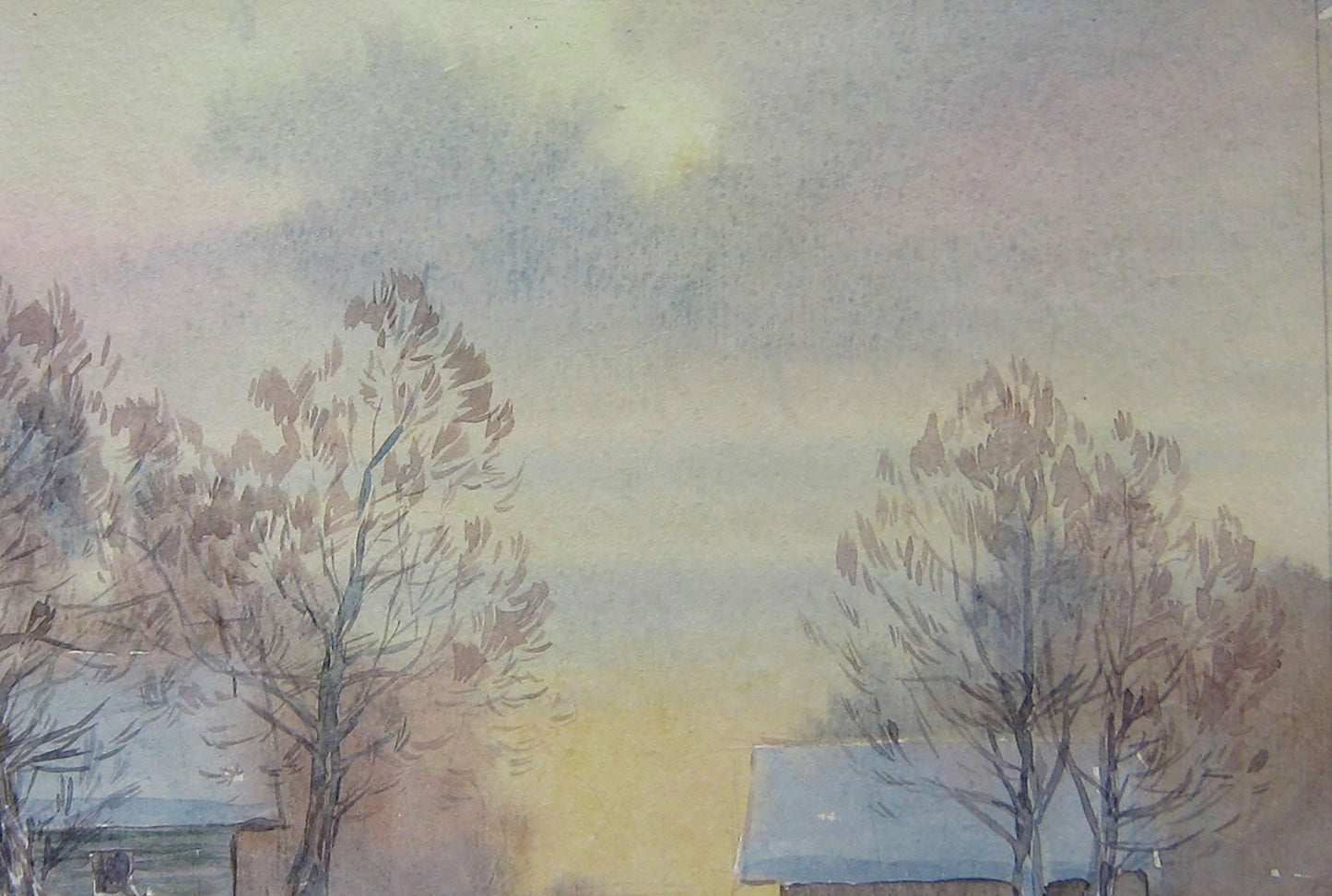 Watercolor painting Winter evening Savenets Valery
