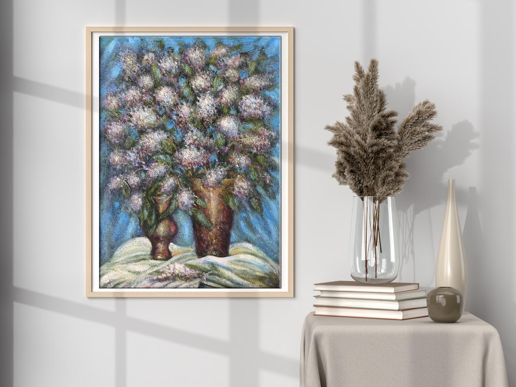 Oil painting bouquet of lilacs 