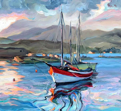 Oil painting Holidays on the red boat Olesia Osnach