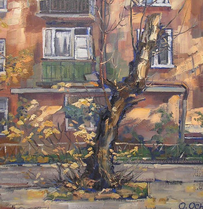 Oil painting Autumn Urban landscape   Osnach Olesia