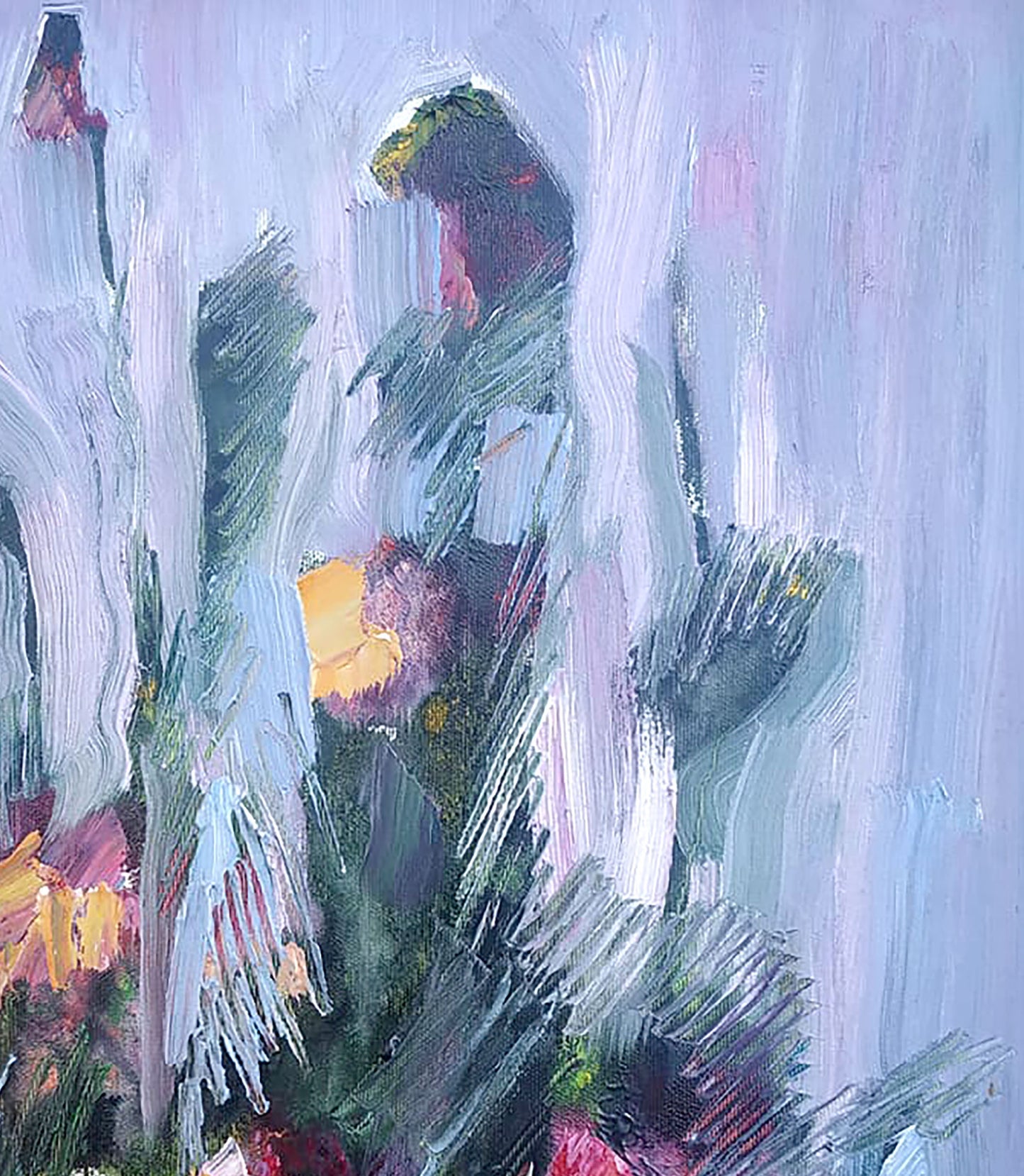 Abstract oil painting Flowers on purple background Mazur Vladimir