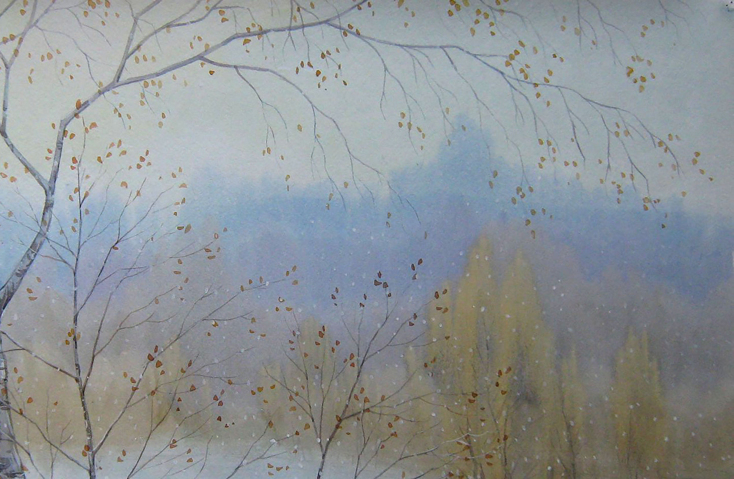 Watercolor painting Snow goes Savenets Valery