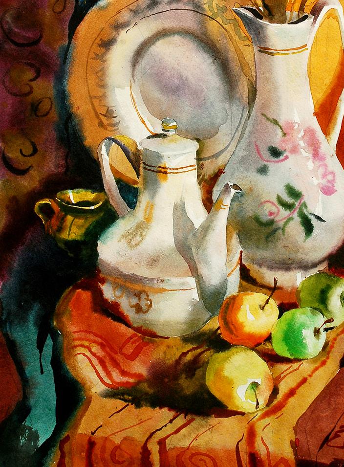 Watercolor painting Warm still life with flowers Egor Shvachunov