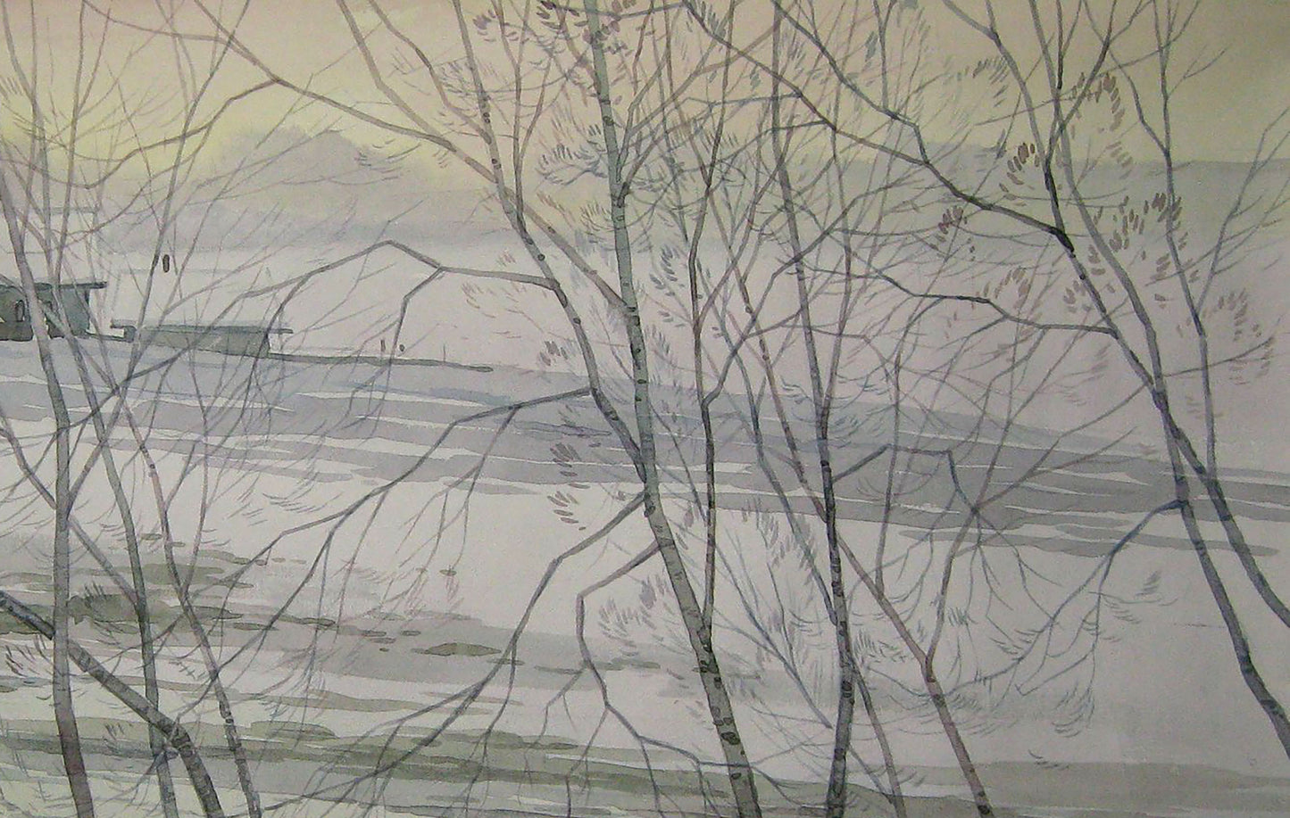 Watercolor painting Bare branches of winter Valery Savenets