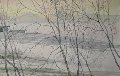 Watercolor painting Bare branches of winter Valery Savenets