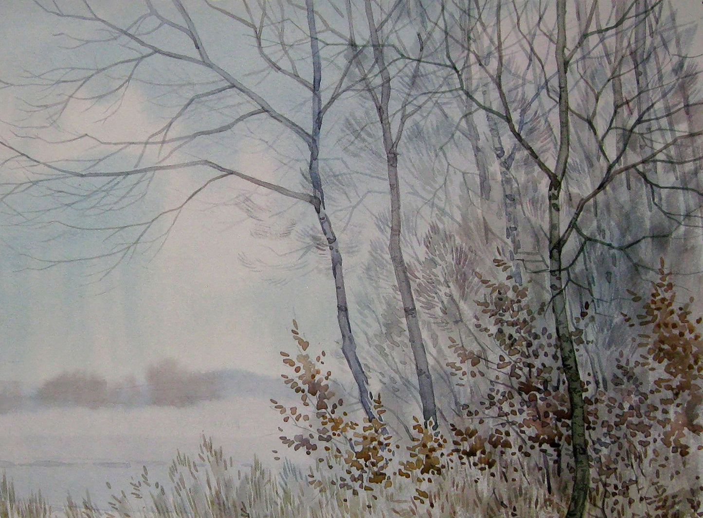 Watercolor painting It snowed Savenets Valery