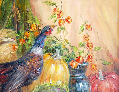 Oil painting Pheasant on a visit Artim Olga