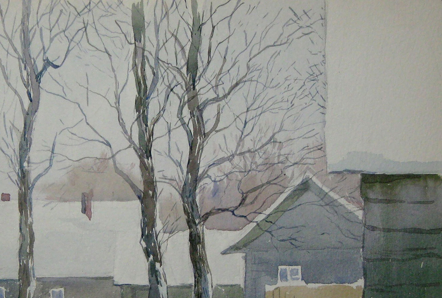 Watercolor painting The first snow fell Savenets Valery
