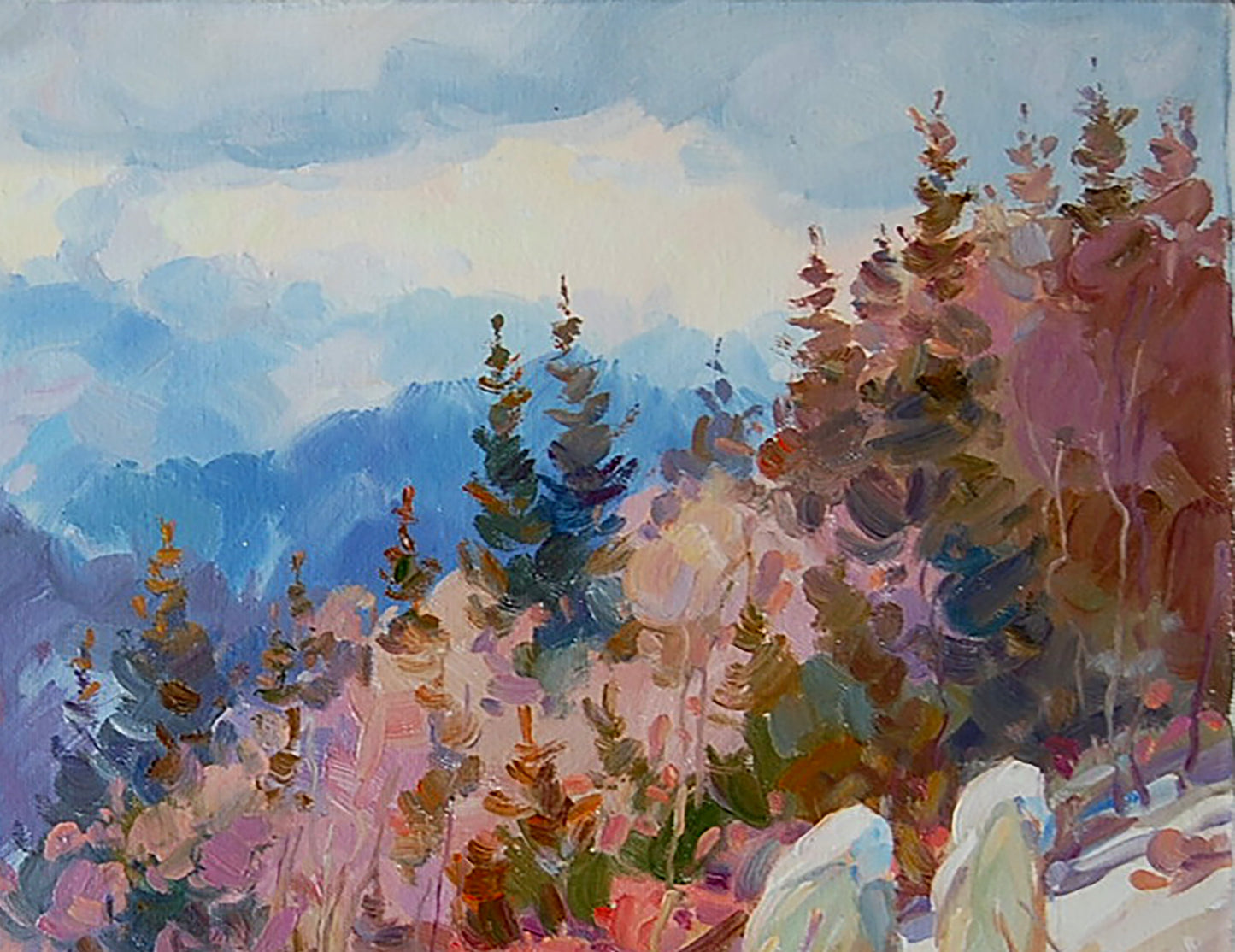 Oil painting Winter in the Carpathians Artim Dmitry