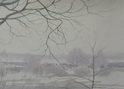 Watercolor painting Late winter landscape Valery Savenets
