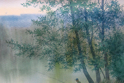 Watercolor painting Early fishing on the lake Valery Savenets