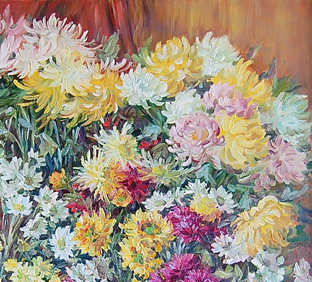 Oil painting Asters and chrysanthemums Artim Olga