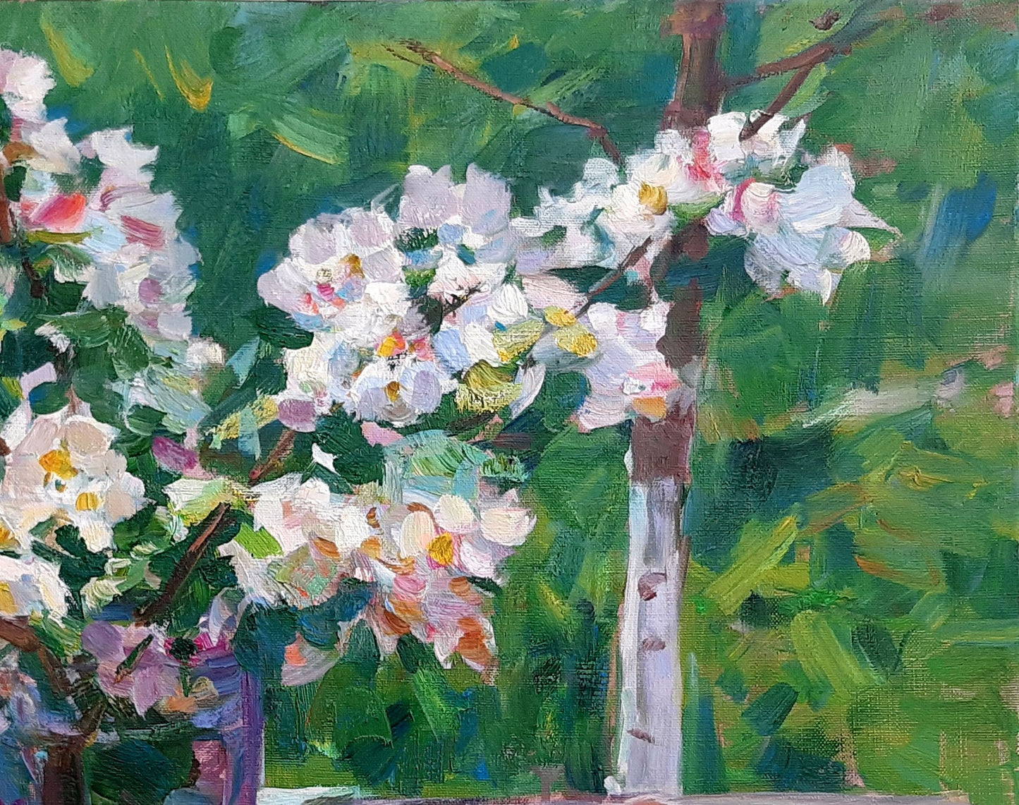 Apricot Blossoms: A Masterful Oil Rendition by Vyacheslav Pereta