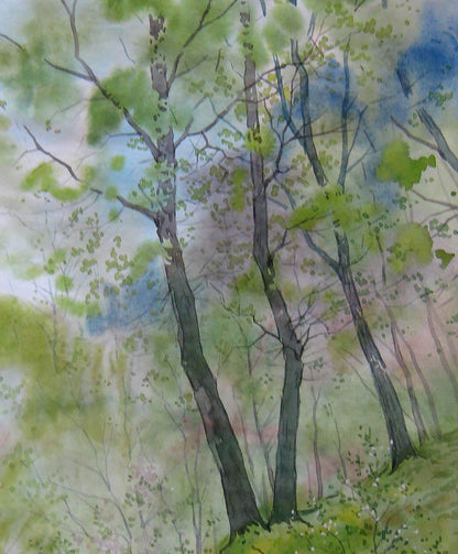 Watercolor painting April greens Valery Savenets