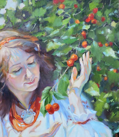 Oil painting Under the cherries Osnach Olesia