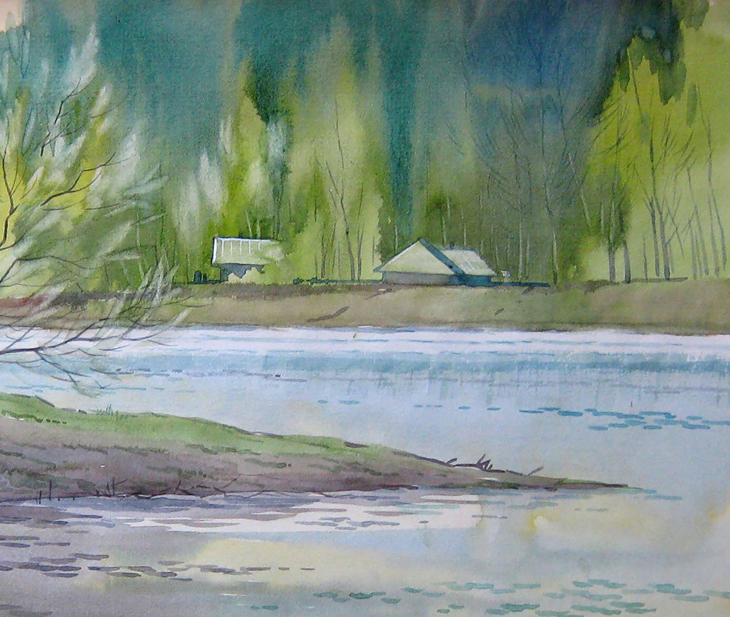 Watercolor painting Spring landscape Savenets Valery