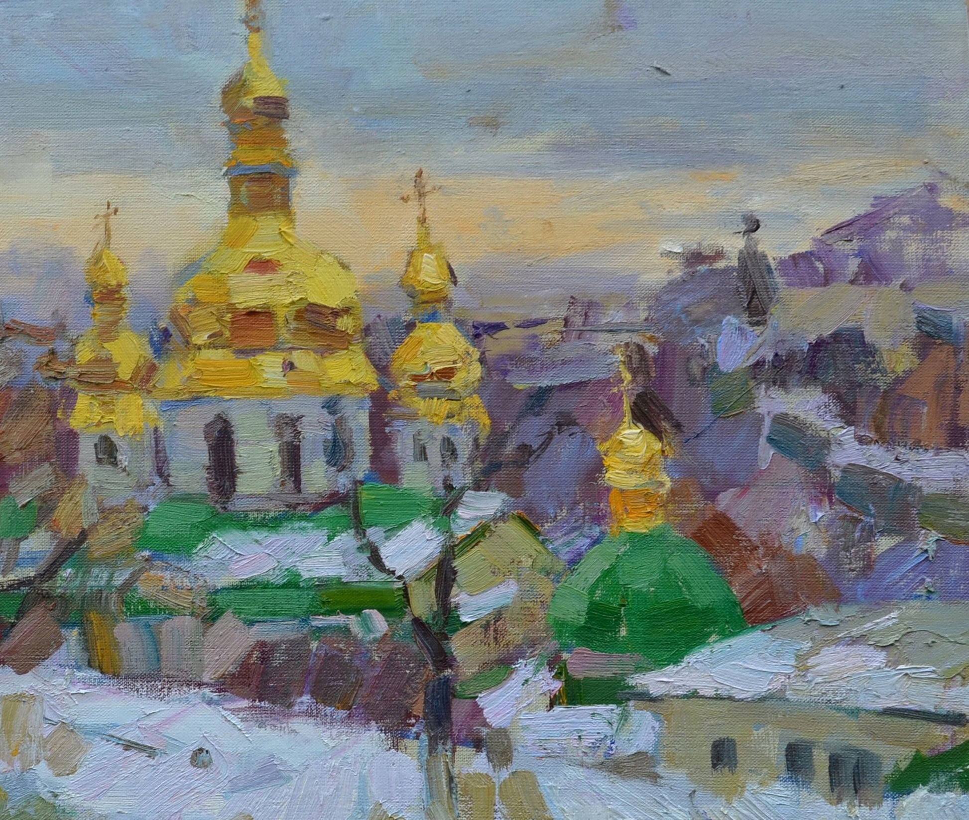 Oil painting depicting "Winter in the Lavra" by Vyacheslav Pereta
