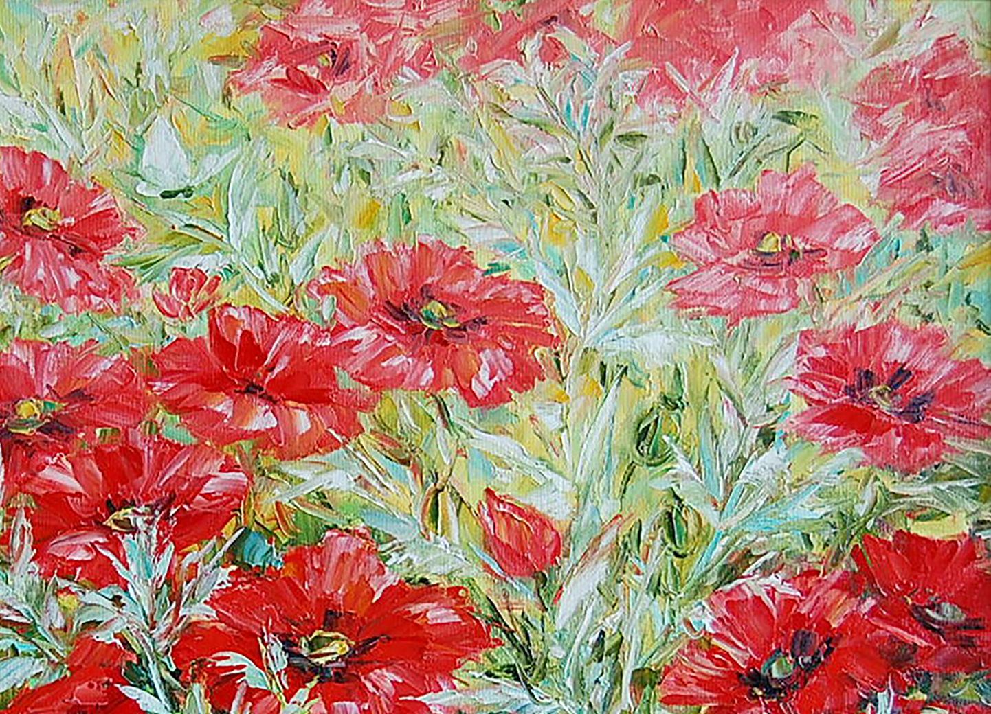 Oil painting Flowers Glade Landscape 